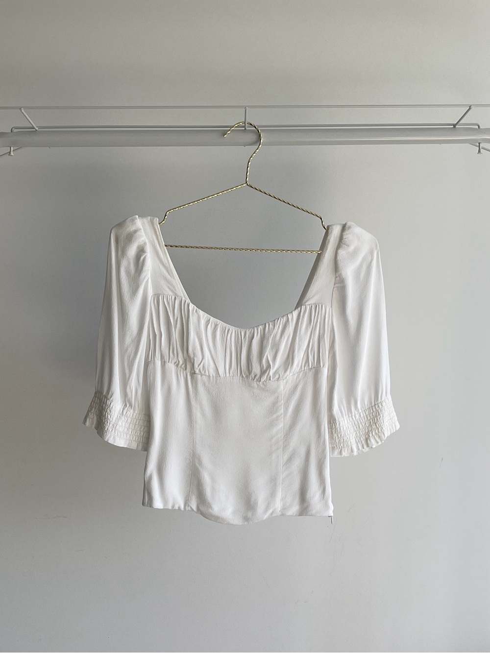 Aritzia Squareneck Ruched White Blouse